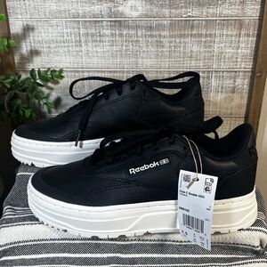 REEBOK Black Leather Club C Double GEO Tennis Shoes 7.5